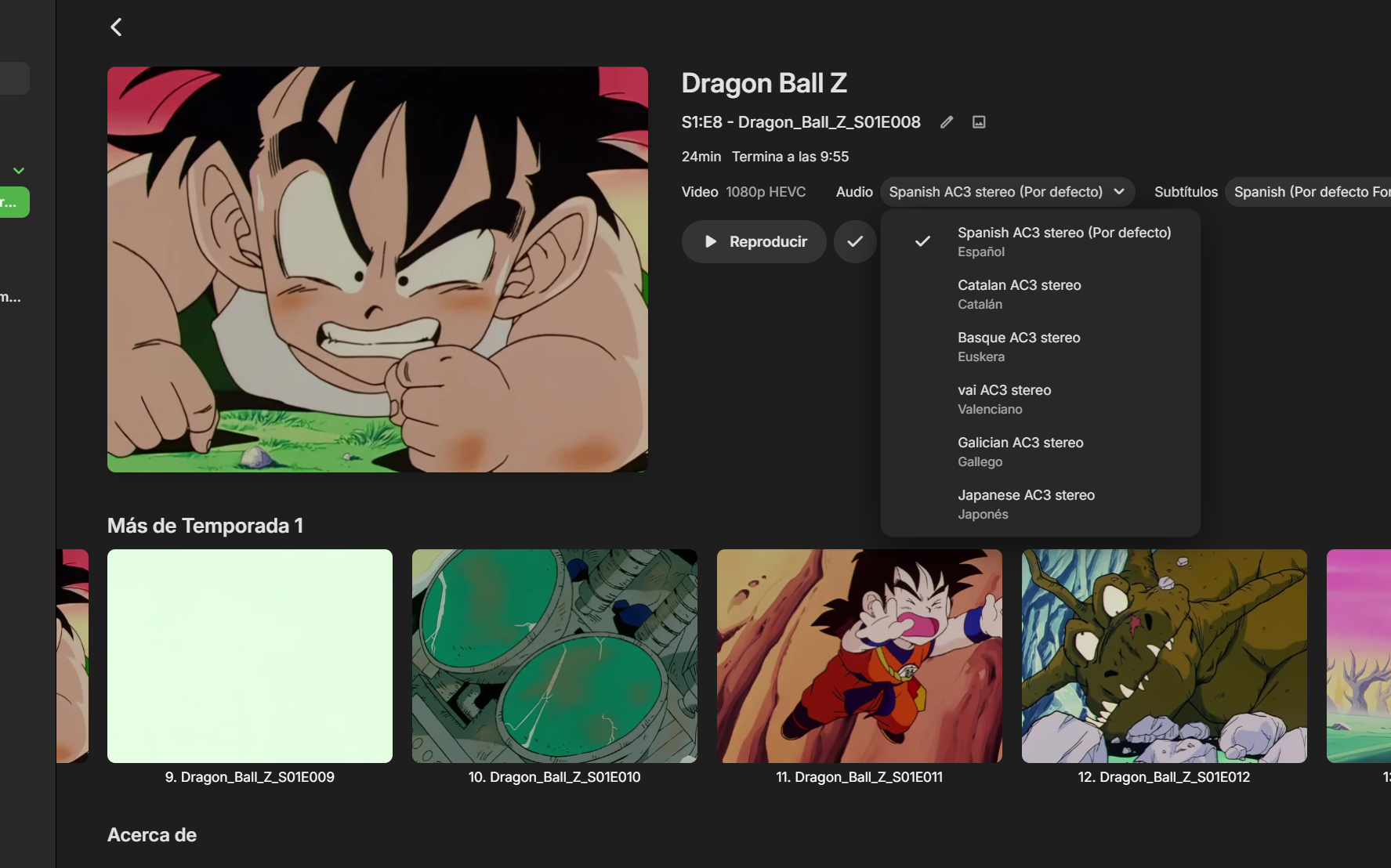 Selección de audios de Dragon Ball en la plataforma