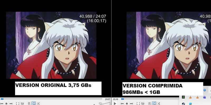 Comparación visual de la calidad de Inuyasha comprimida