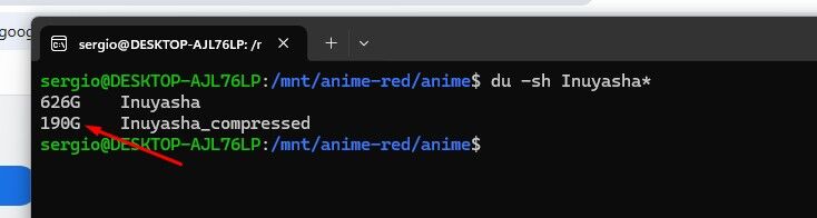 Resultado de la optimización de espacio de la serie Inuyasha